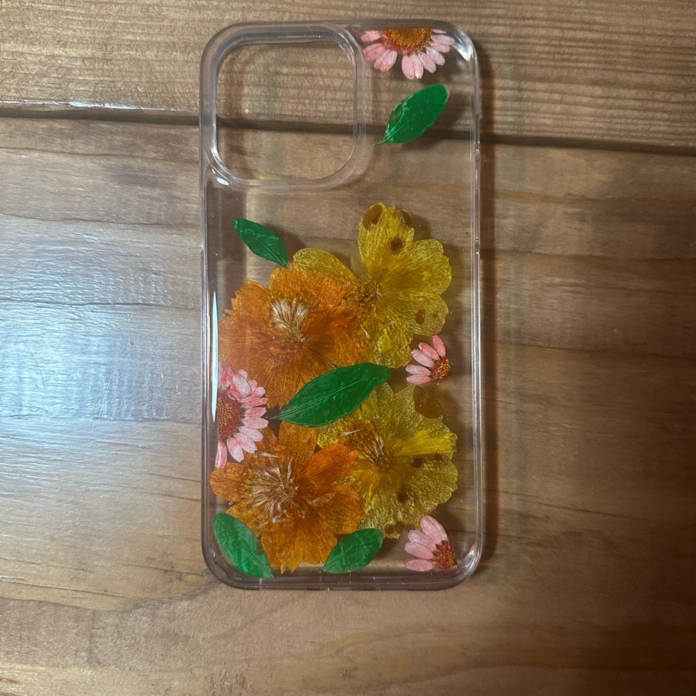 Floral Clear Phone Case with Yellow, orange and Pink Flowers